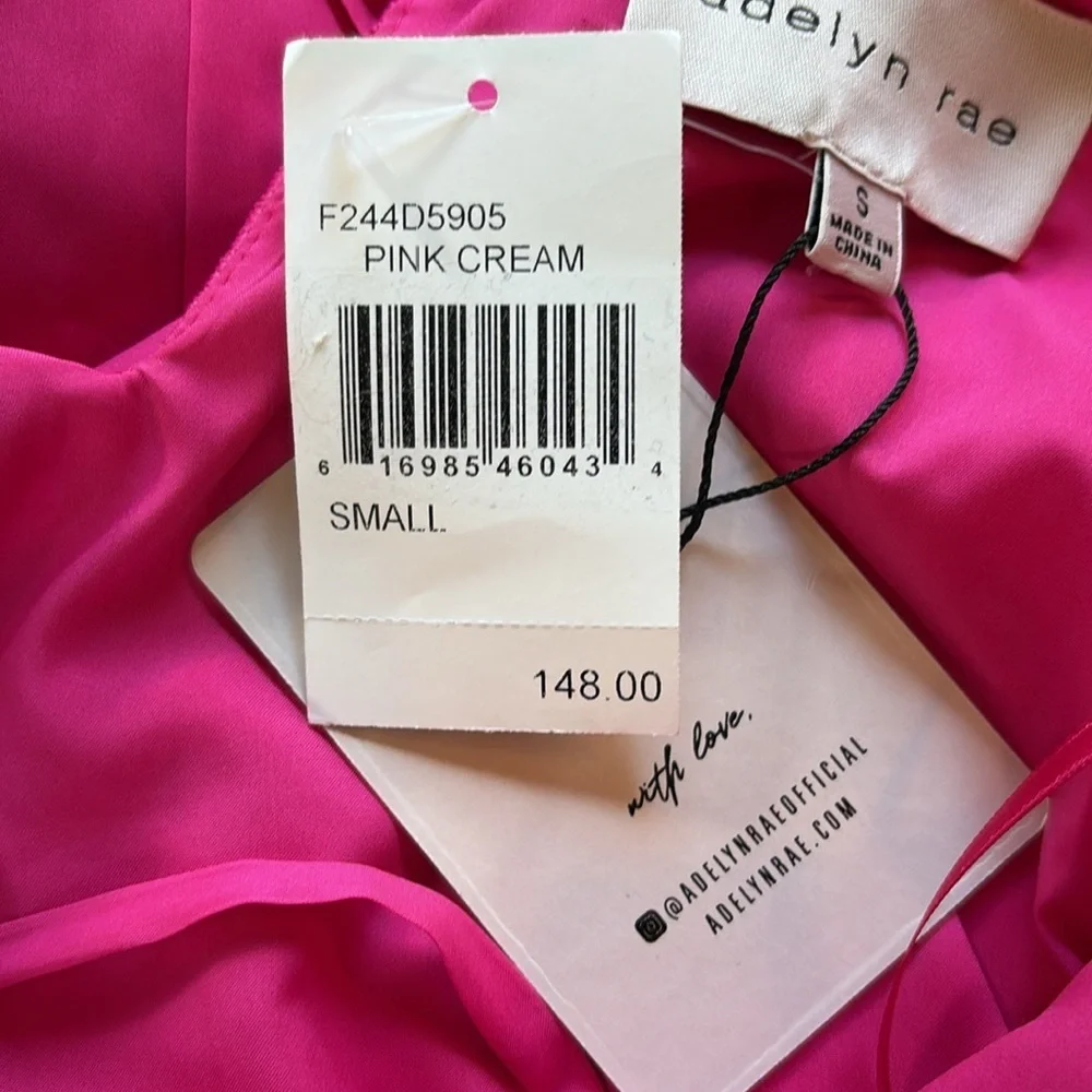 Adelyn Rae sz S pink and cream crochet spaghetti strap dress NWT